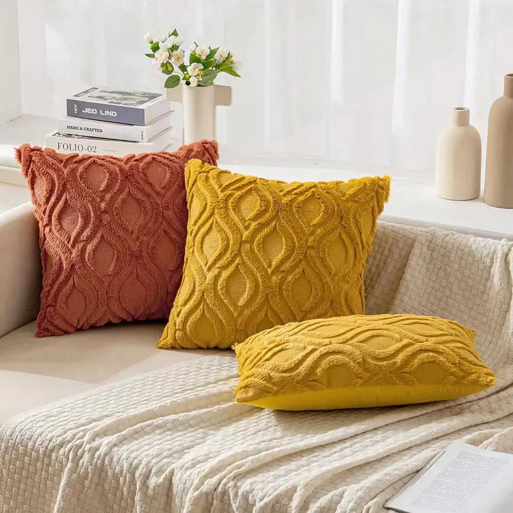 Fall Rust Orange Throw Covers 45x45CM Soft Plush Faux Wool Couch Cushion Cover Boho Throw for Sofa Living Room BedM251119