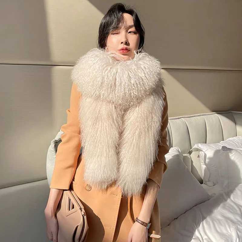 2023 Women Real Mongolia Fur Scarf Thick Female Fashion Warm Long Genuine Tibet Fur Scarves Fluffy Luxury Scarfs J251117