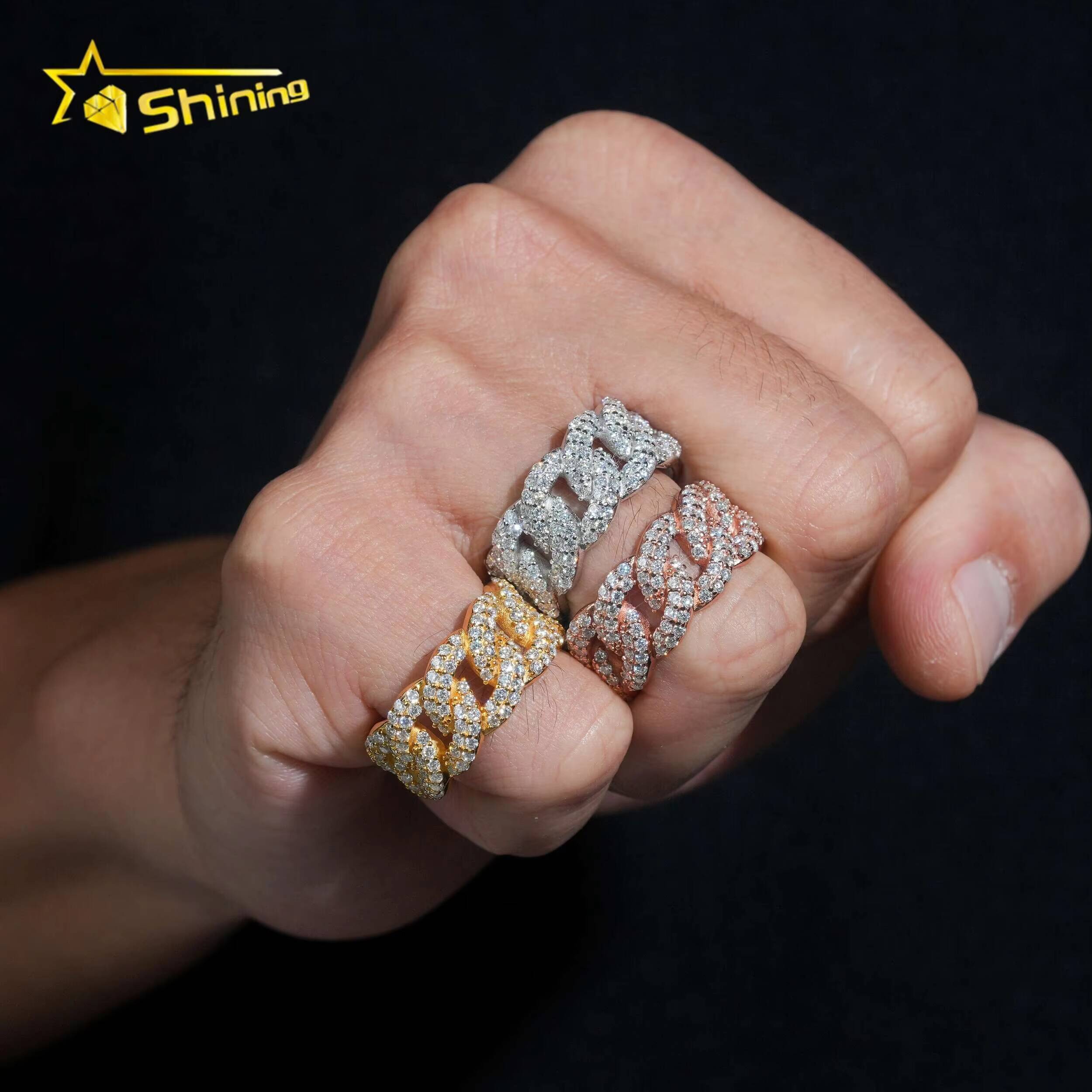 R9900 New Arrivals Iced Out Hip Hop Luxury Fine Jewelry Rings Silver Mens Cuban Link Style Ring