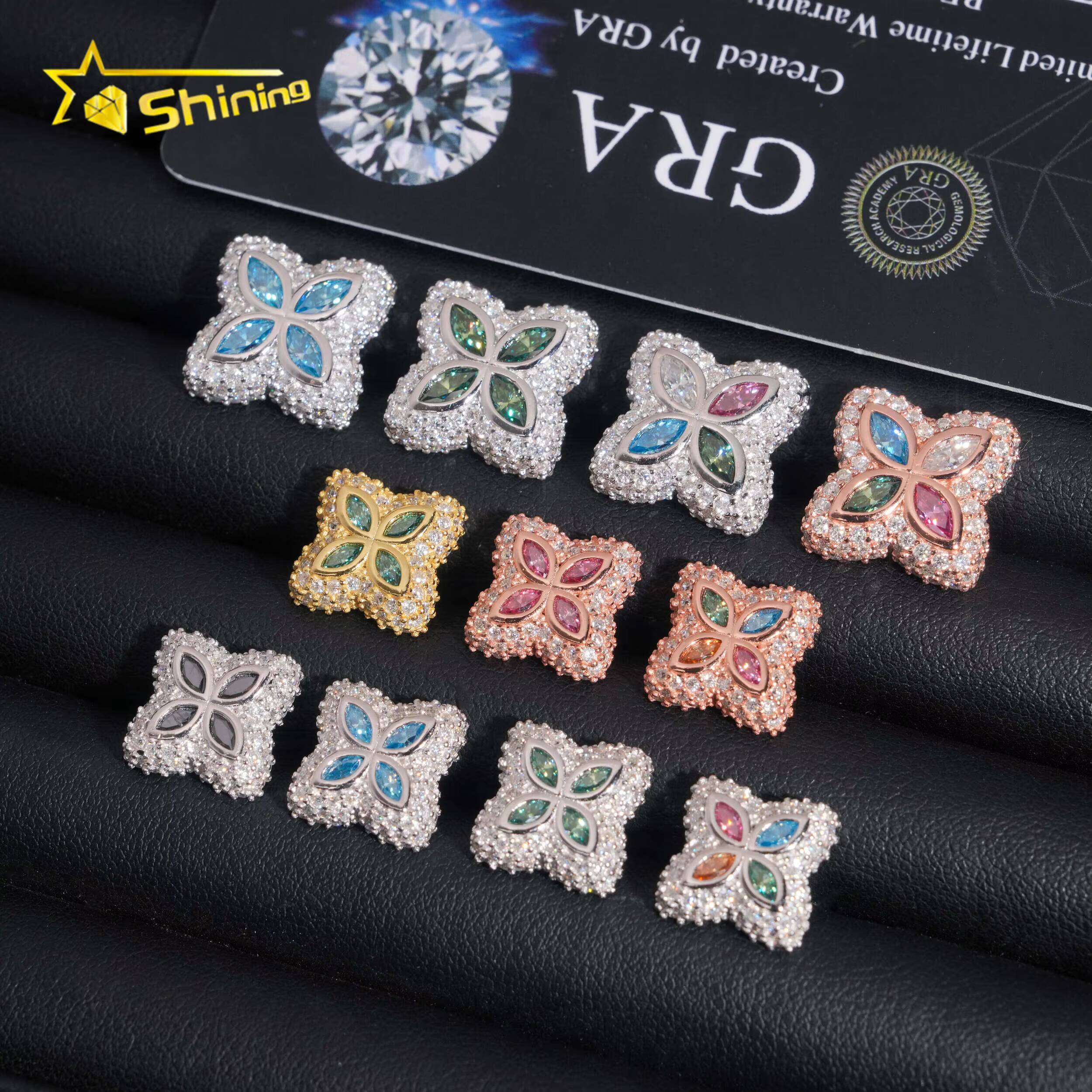 Hot Sale Trendy 15mm Flower Screw Back Stud Earrings 925 Silver Gold Plated Colorful Moissanite Pass Diamond Tester Earring