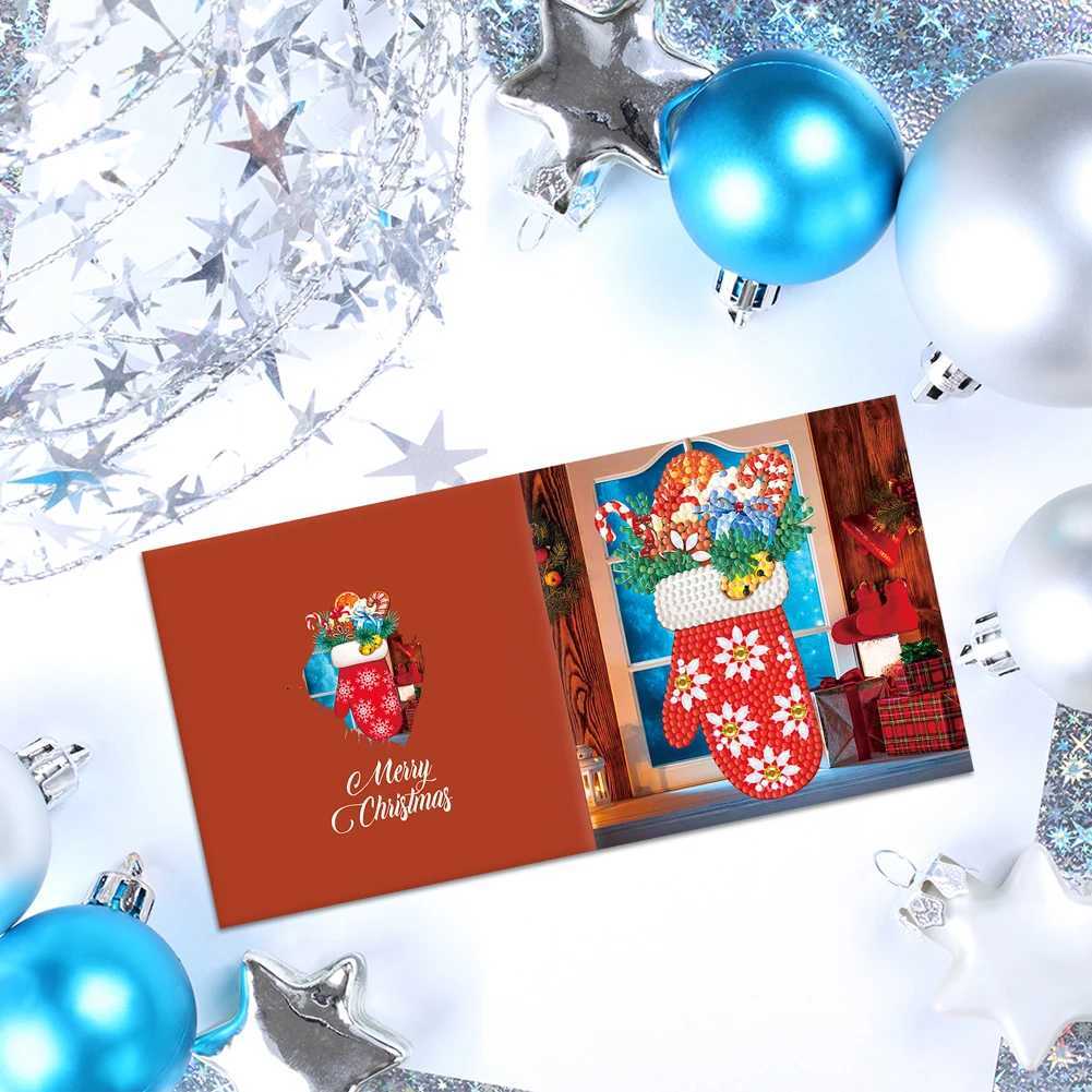 12pcs Christmas Cards Special Shaped DIY Diamond Painting Postcards Bright Drill Postcards for Holiday ParTY Mosaic Kits G251119