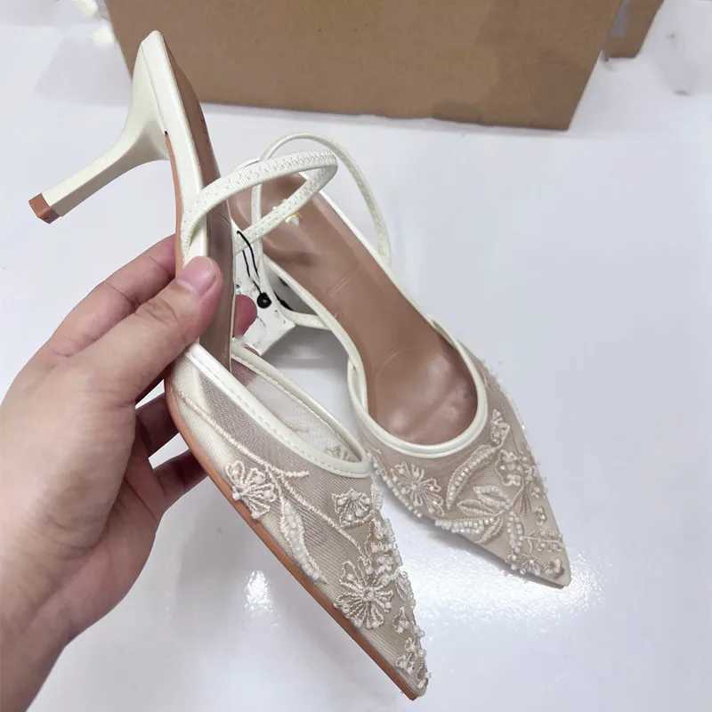 TRAF Womens Embroidered Mesh Open High Heels Fi Printed Stiletto High Heels Womens High Heels Pump Sexy Point End Womens Sandals MuleXJ250419