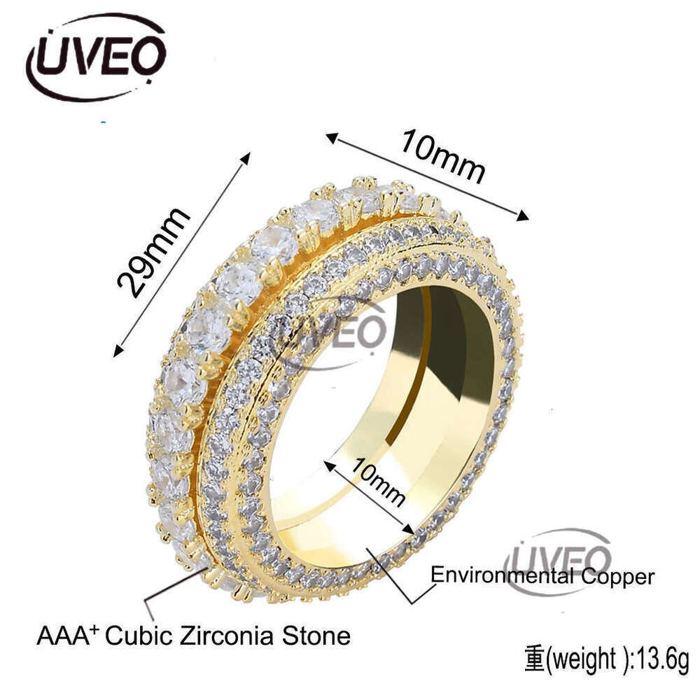 Luxury designer five rows of ice out VVS Moissanite rings for men and women Spinning Hip Hop rings with free shipping