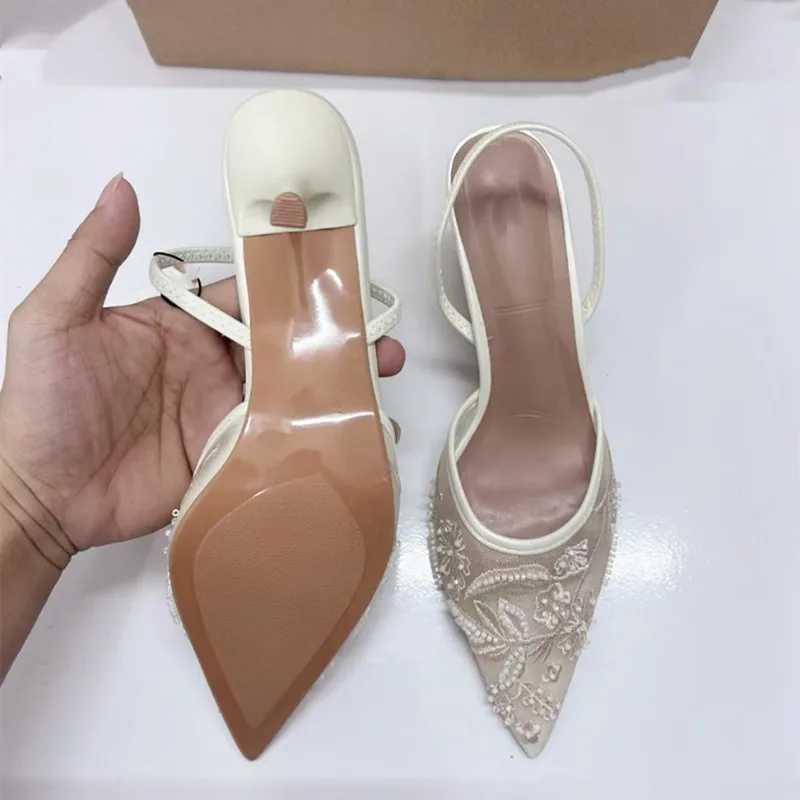 TRAF Womens Embroidered Mesh Open High Heels Fi Printed Stiletto High Heels Womens High Heels Pump Sexy Point End Womens Sandals MuleXJ250419