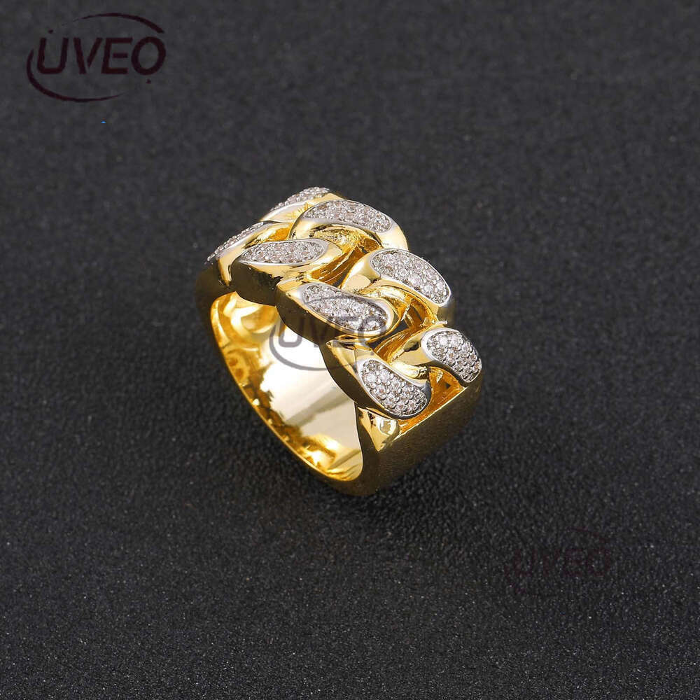 Luxury designer Cuban chain sterling silver gold plated ice out of VVS Moissanite men women's hip Hop hollow ring