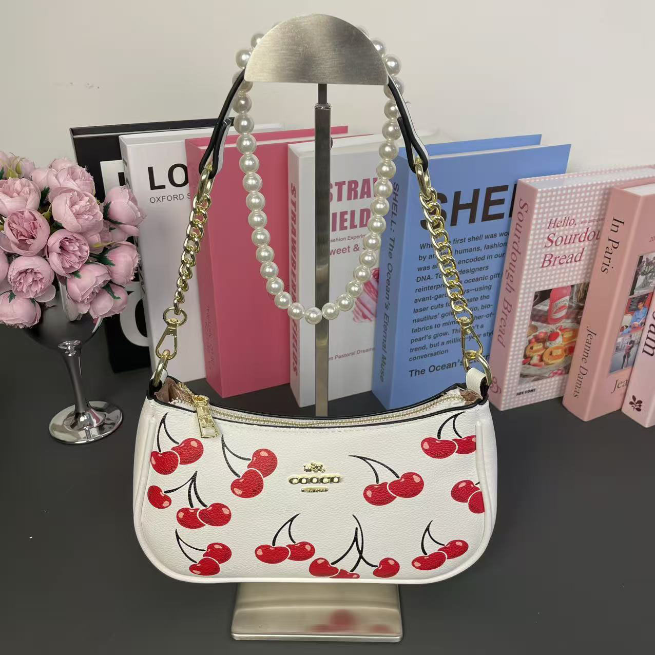 High Quality Teri Bag Underarm Bag Retro Printed Chain Bag Zipper Shoulder Bag Women Cherry Bag