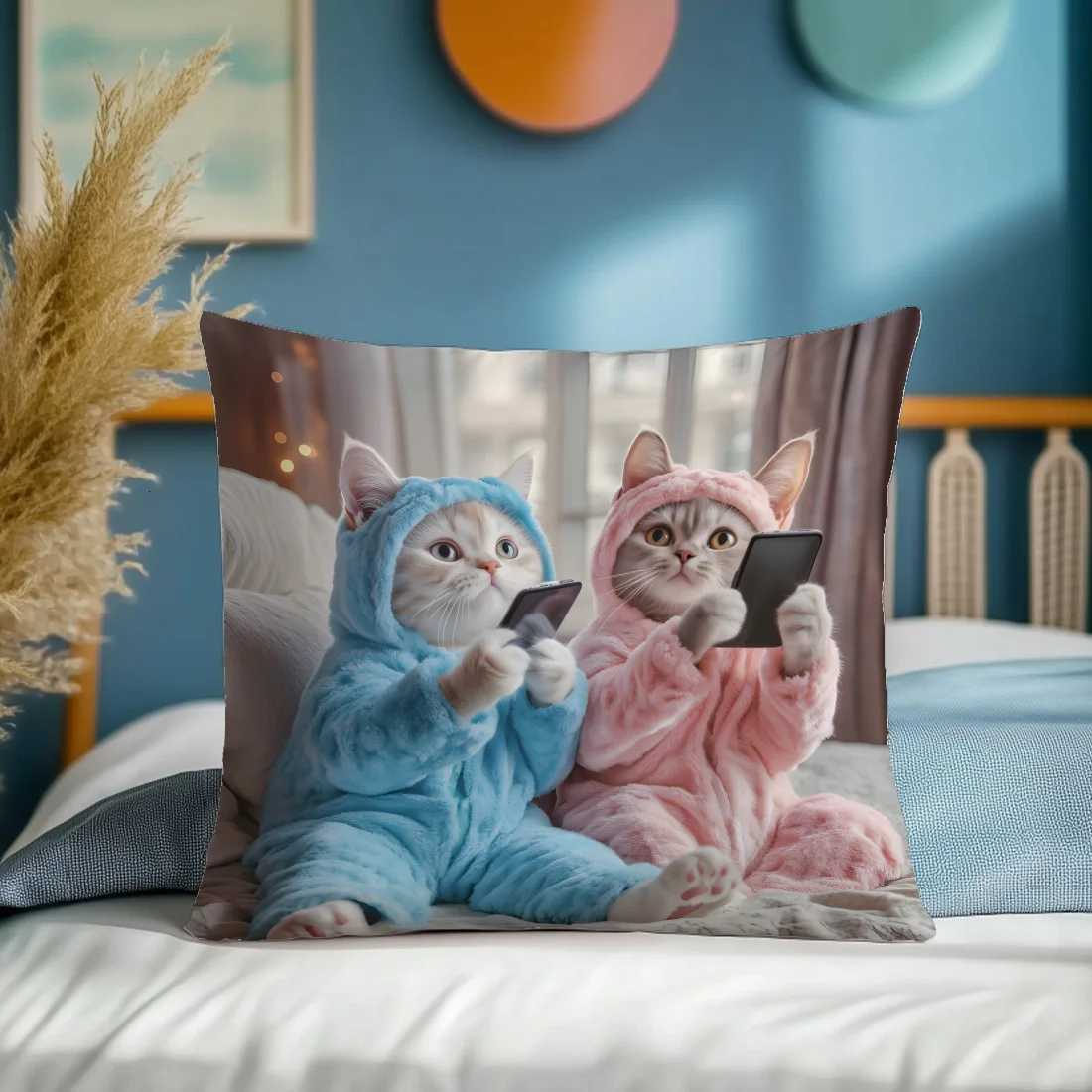 45cm Cute Cat Throw Cover Single Printing Sofa Warm Home Living Room Cushion Cover Sofa Car Decor Cat Lover GiftsM251119