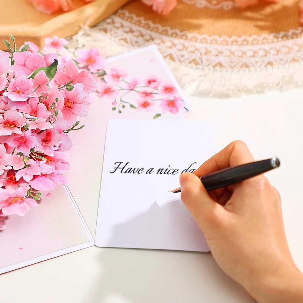 Phalaenopsis Blossom Greeting Cards Creative Pop Up Postcard Pink Flowers Decor Mothers Day Valentines Day Gifts With Envelope G251119