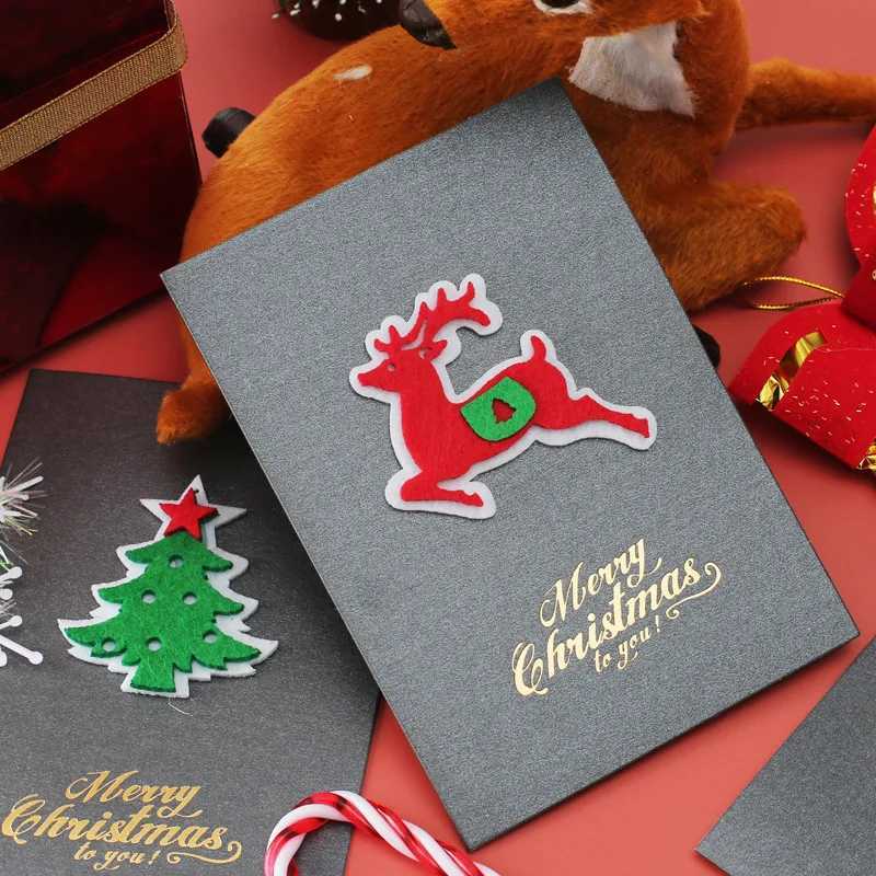 4PCS Christmas Greeting Card Set Grey Style Pearlescent Paper 3D Felt Invitations Postcards Christmas Party Gifts Souvenirs ZYF G251119