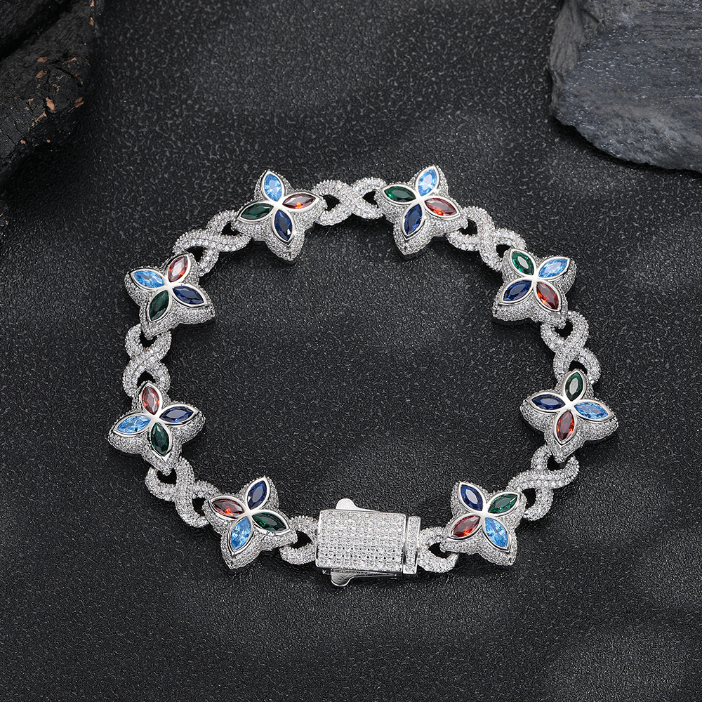 Hip Hop-Inspired Infinite Clovers Bracelet Luxurious Earring Collection by 5A Quality Stones Featuring 5A Zircon Colorful Jewelry Luxury Design