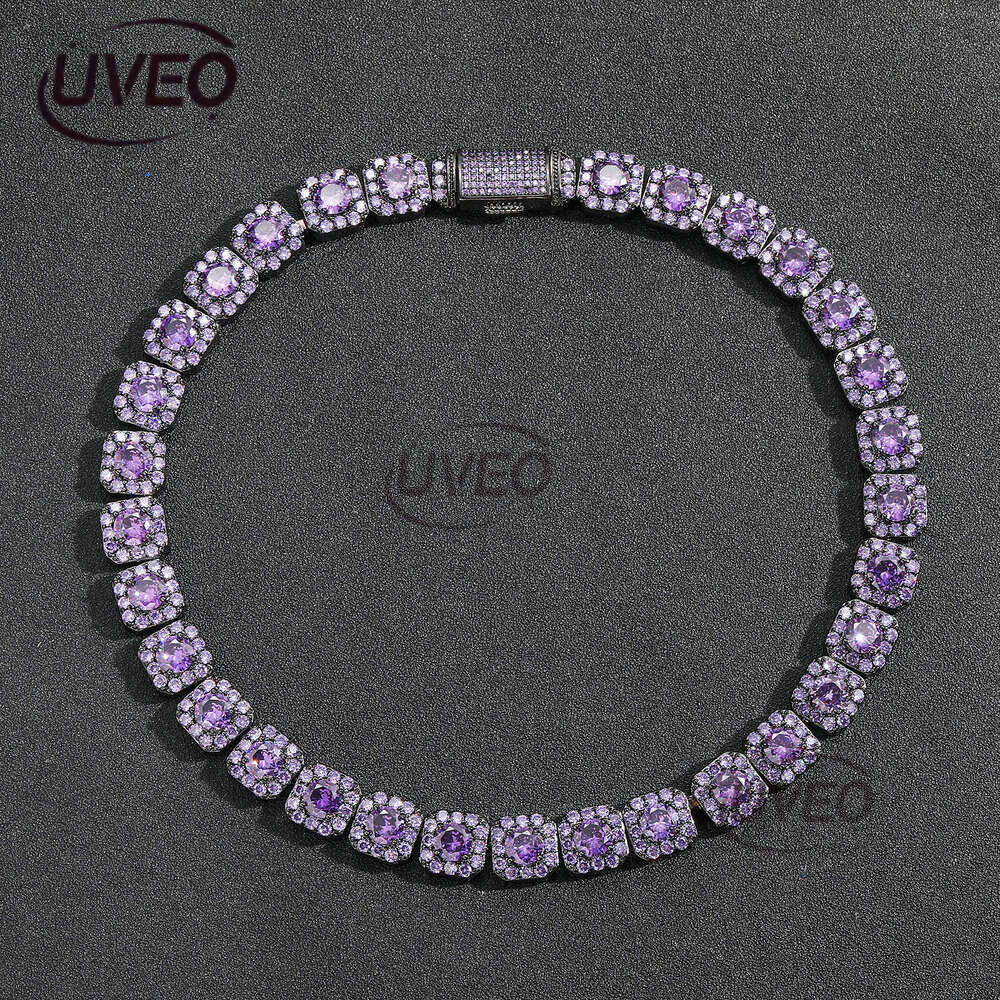 Luxury designer 12mm rock sugar purple Ice out VVS Moissanite collarbone chain for men and women Hip Hop necklace Free delivery
