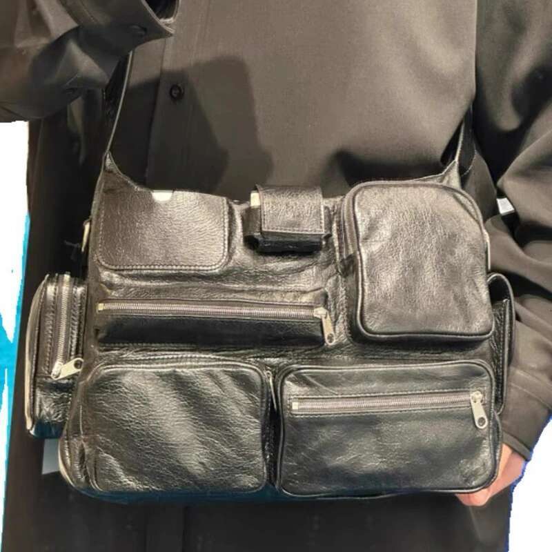 Moto & Biker Bags For Women Designer Handbags And Purses 2024 New In PU Vintage Oil Wax Leather Multiple Pockets Shoulder