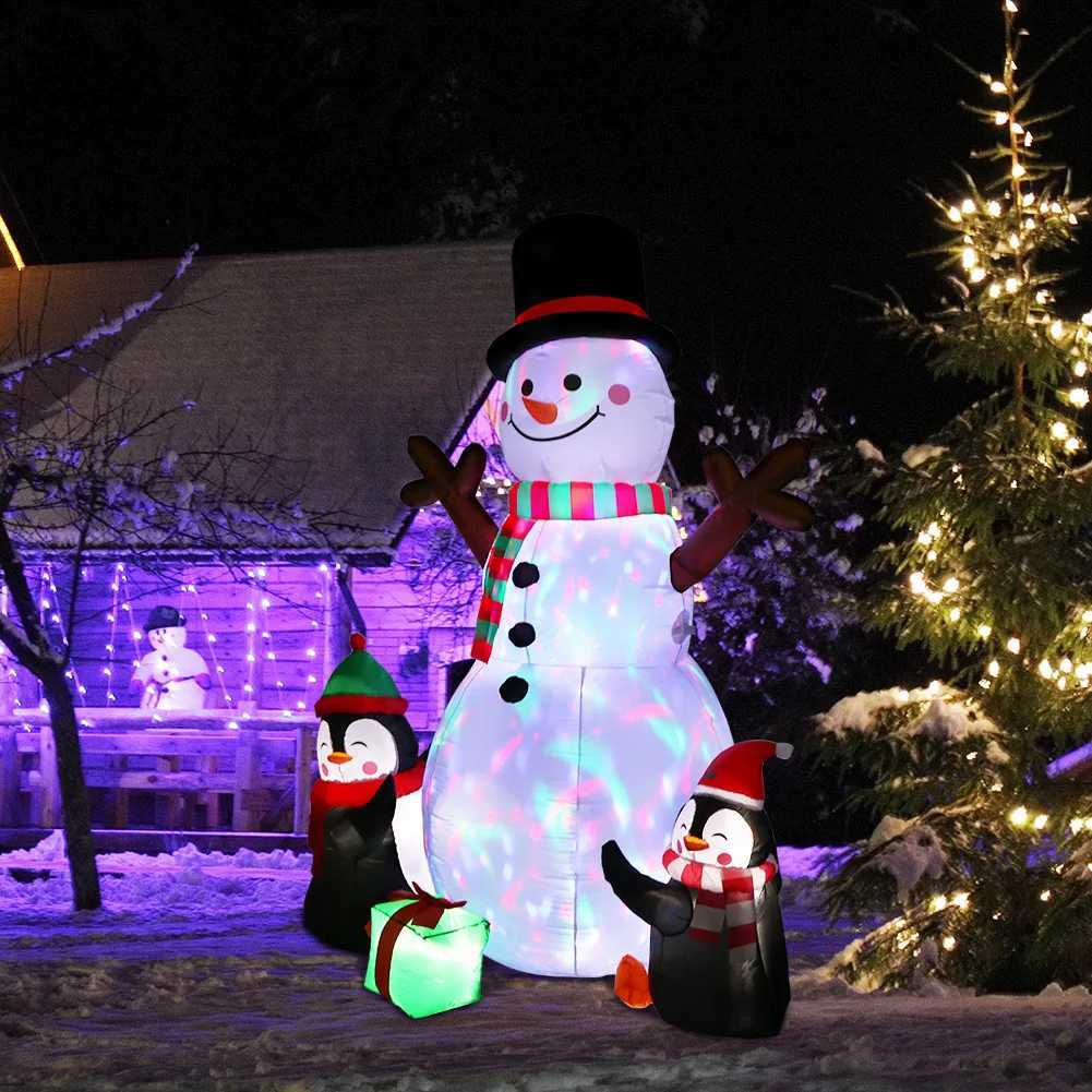 OurWarm 6ft Christmas Inflatables Christmas Decor Outdoor Inflatable Snowman Penguin Blow Up Decor with Rotating LED Lights G251119