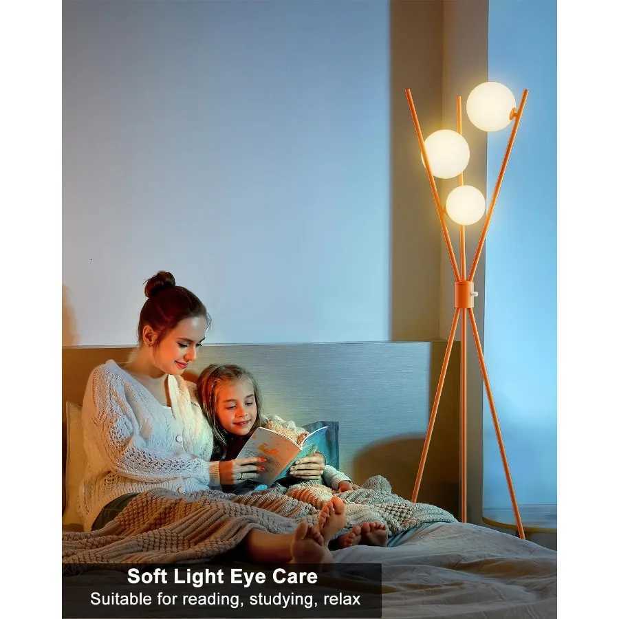 Stepless Dimmable Tripod Floor Lamp with 3PCS 3000K G9 Bulbs for Living Room and Bedroom Stable Base Orange Mid Century Modern M251119