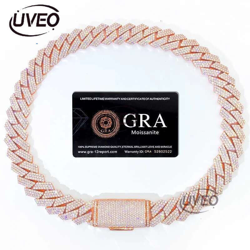 bracelet designer jewelry moissanite chain cuban k High Quality 3 Rows VVS Moissanite Dia Chain White Rose Gold Plated Hip-hop chains for men necklace
