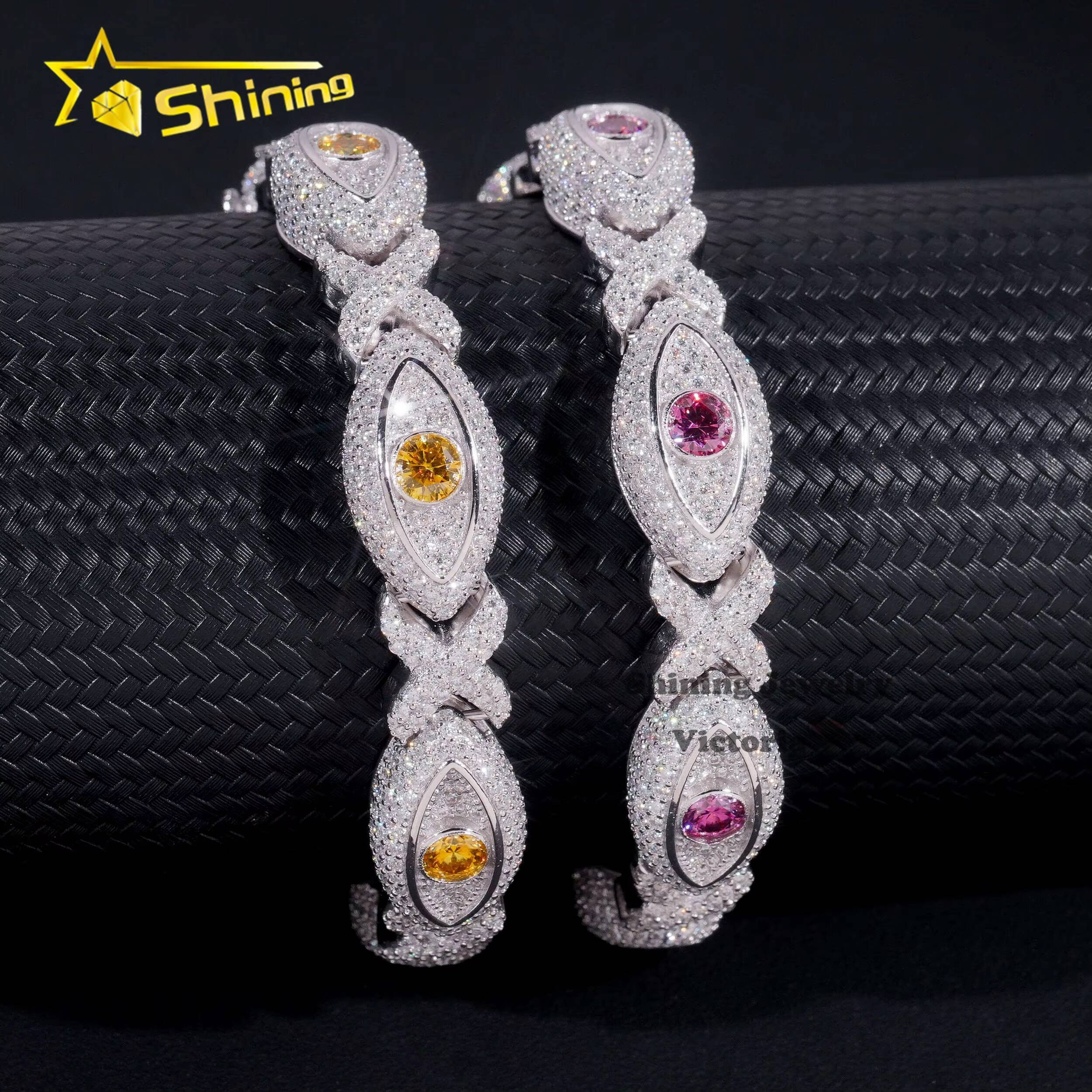 Hip Hop Jewelry Hot Style Eyes Design Cuban Chain Sterling Silver 925 Mutil-color Moissanite Luxury Cuban Link Chain