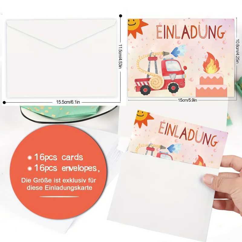16 Pieces Anime Fire Brigade Invitation Cards Exquisite Fire Brigade Pattern Design Personalized Paper Material G251119
