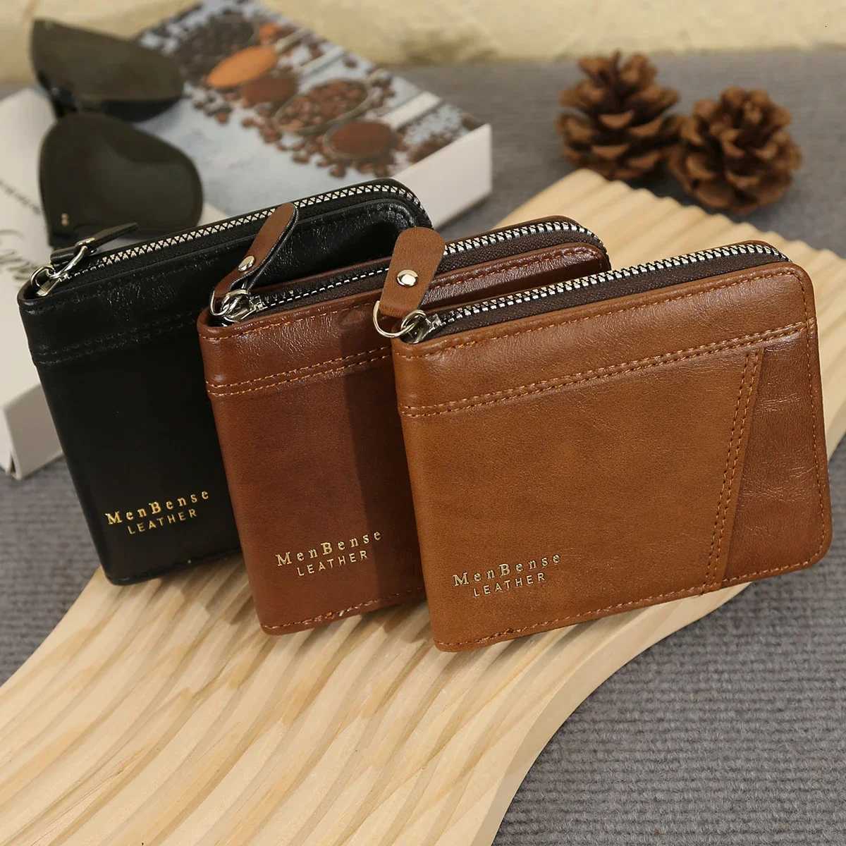 New Mens Business Wallet Classic Spliced Zipper Synthetic Leather Multi Card Short Wallet Large Capacity Card Bag Zero WalletT251119