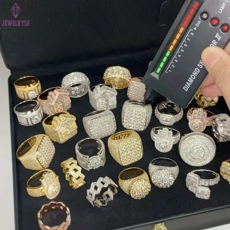 Hot Sale Multiple Choice Custom Iced Out Hip Hop Men Ring VVS Moissanite 925 Sterling Silver Rings Diamond Jewelry Ring for Men