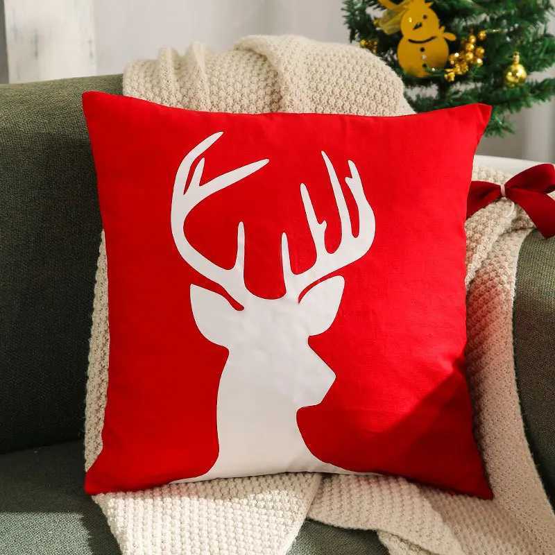 Elk Christmas Tree Hot Stamping Cover Autumn and Winter Snowflake Embroidery Cushion Cover 45X45CMM251119