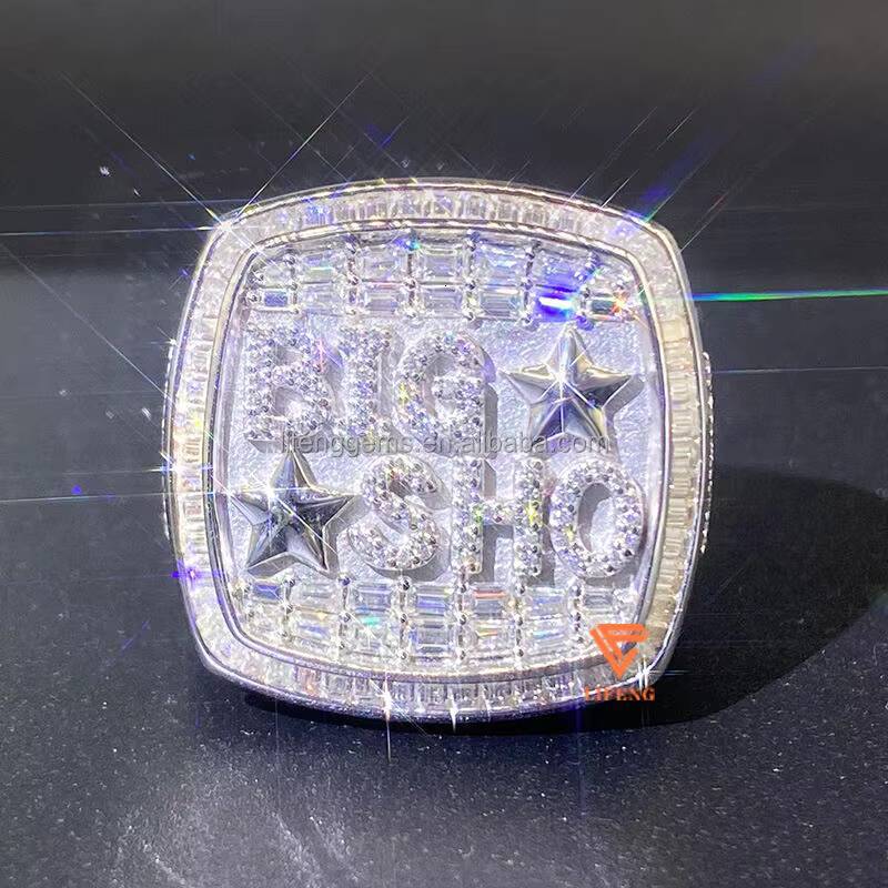 Luxury Custom Ring Baguette Cut Moissanite Hip Hop Solid 925 Silver Moissanite RIng Iced Out Cross Ring Fine Jewelry