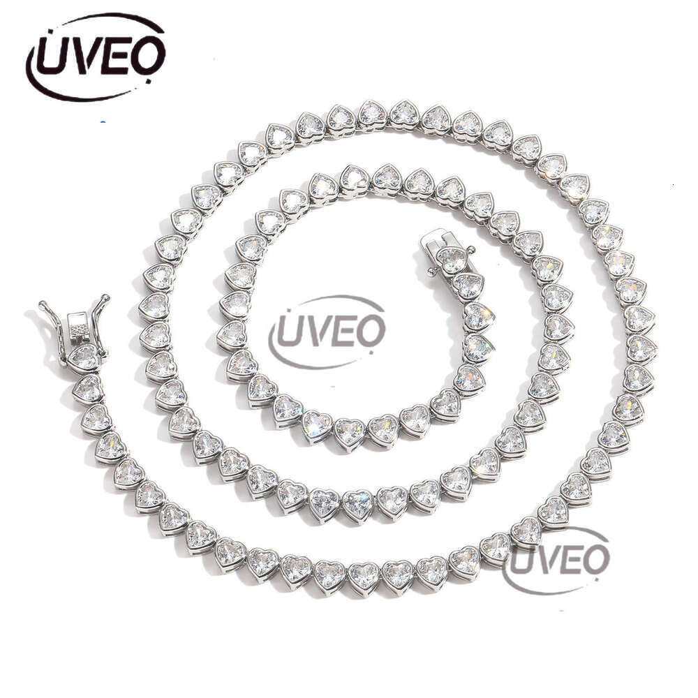 Luxury Hip Hop Ice out VVS Moissanite 4mm heart-shaped tennis chain Necklace bracelet for men and women Free delivery