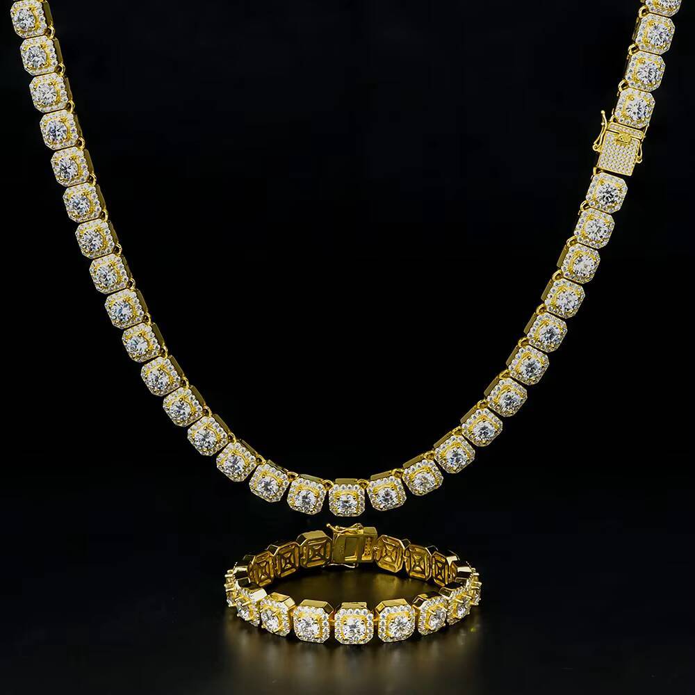 Factory Hip Hop Cuban Gra Certified 11mm Width Mossanite Clustered Square Tennis Chain Necklace