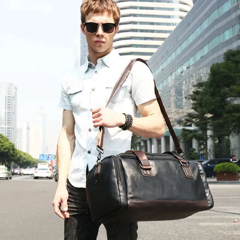 Men's PU Leather Gym Bag Sports Duffel Travel Lage Tote Handbag For Male Fiess Men Trip Carry ON Shoulder Bags Xa109wa