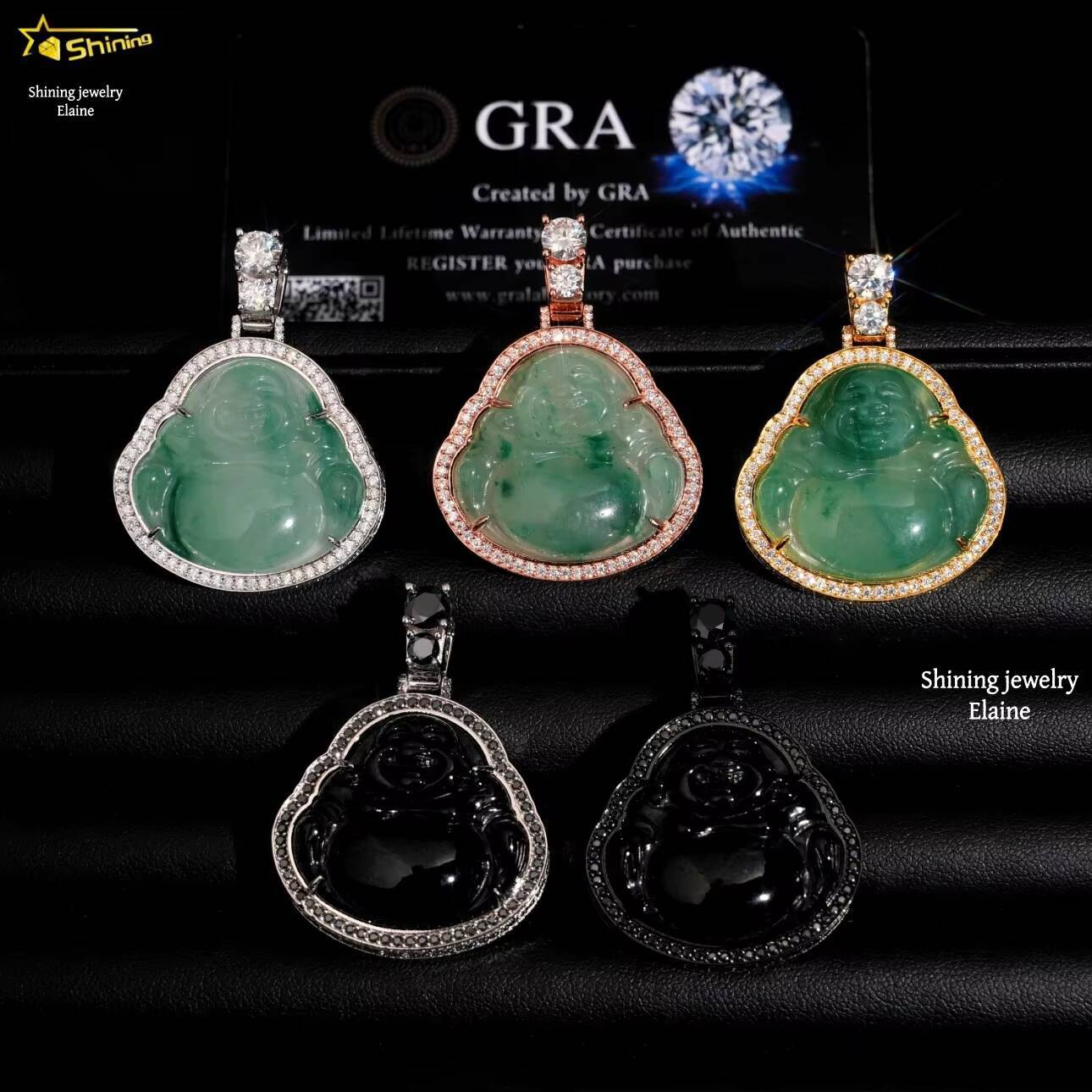 Luxury Sterling Silver 925 Iced Out D Color VVS Moissanite Diamond Moissanite Hip Hop Custom Green Jade Buddha Pendant