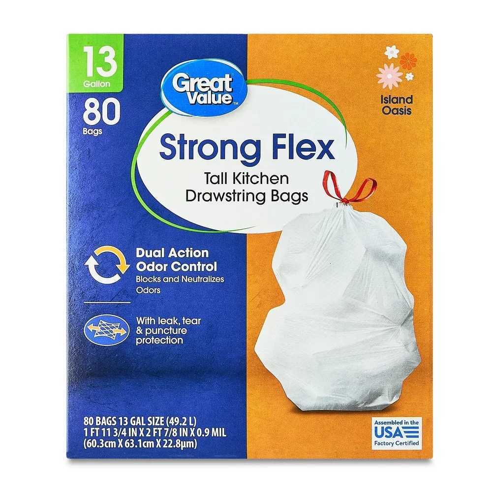 80 Count 13 Gallon Tall Kitchen Trash Bags Drawstring Leakproof Odor Control Puncture Resistant Strong Flex C251119