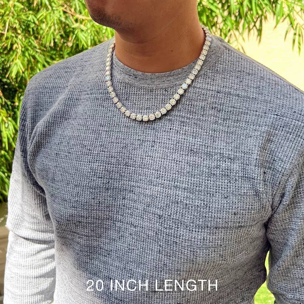8mm Hiphop Diamond Tennis Necklace 925 Sterling Silver Vvs Iced Out Moissanite Tennis Chain