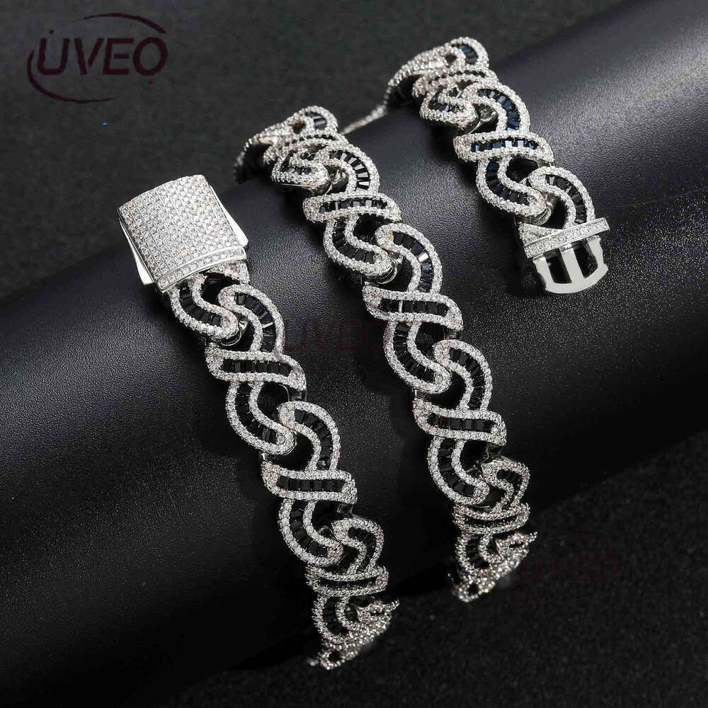 Luxury designer 12mm 8-shape Cuban black ladder stand ice out VVS Moissamite necklace, hip hop necklace bracelet for rap men and women Free delivery