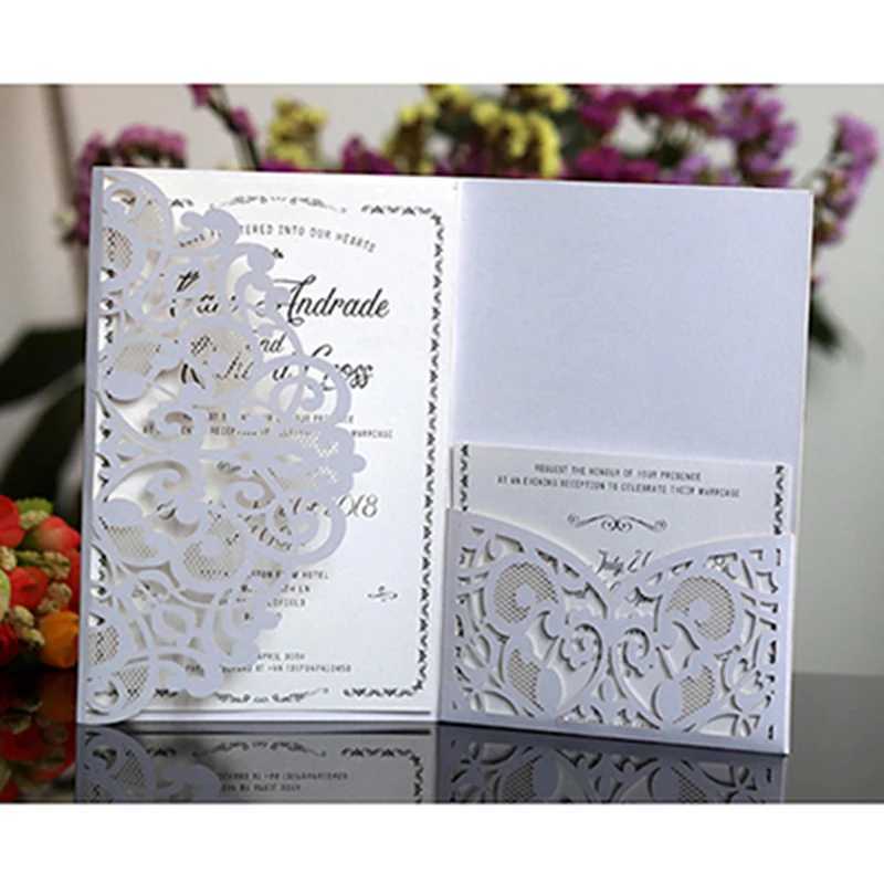 50pcs Blue White Elegant Hollow Laser Cut Wedding Invitation Card Greeting Card Customize Business With RSVP Card Party Supplies G251119