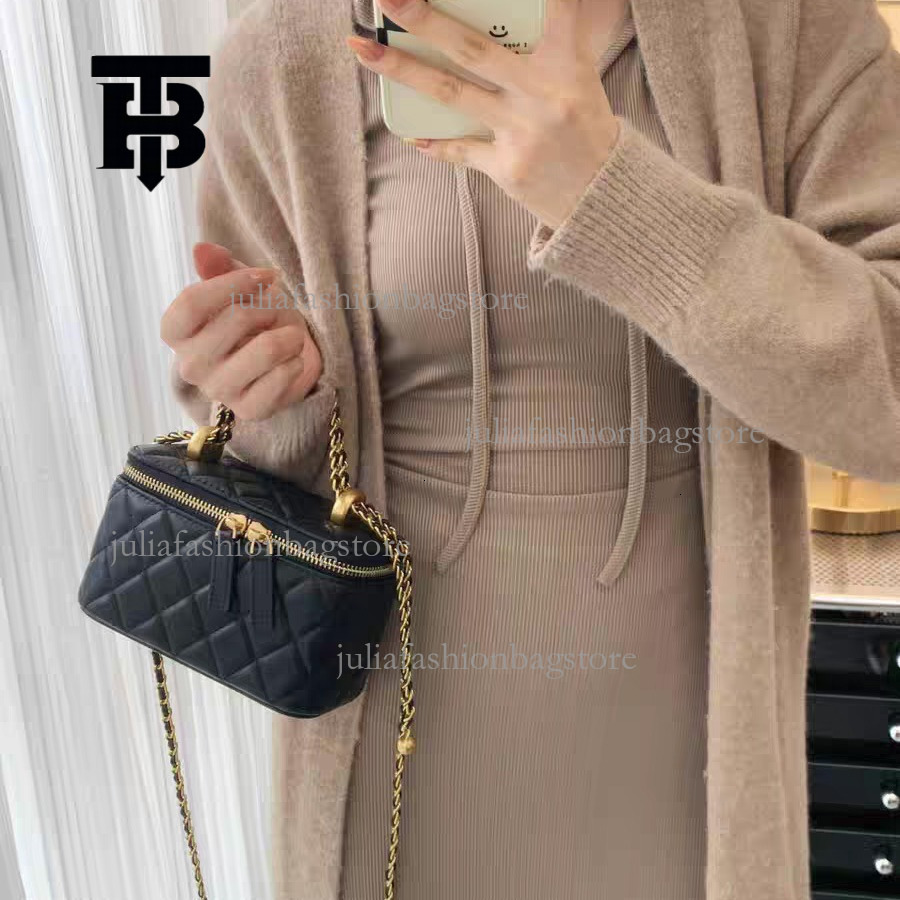 TB BHULAMTE Designer Mini Leather Shoulder Bag Chanel Style Sheepskin Tote Box Bag Women's Golden Ball Chain Lipstick Crossbody Bag Small Square 