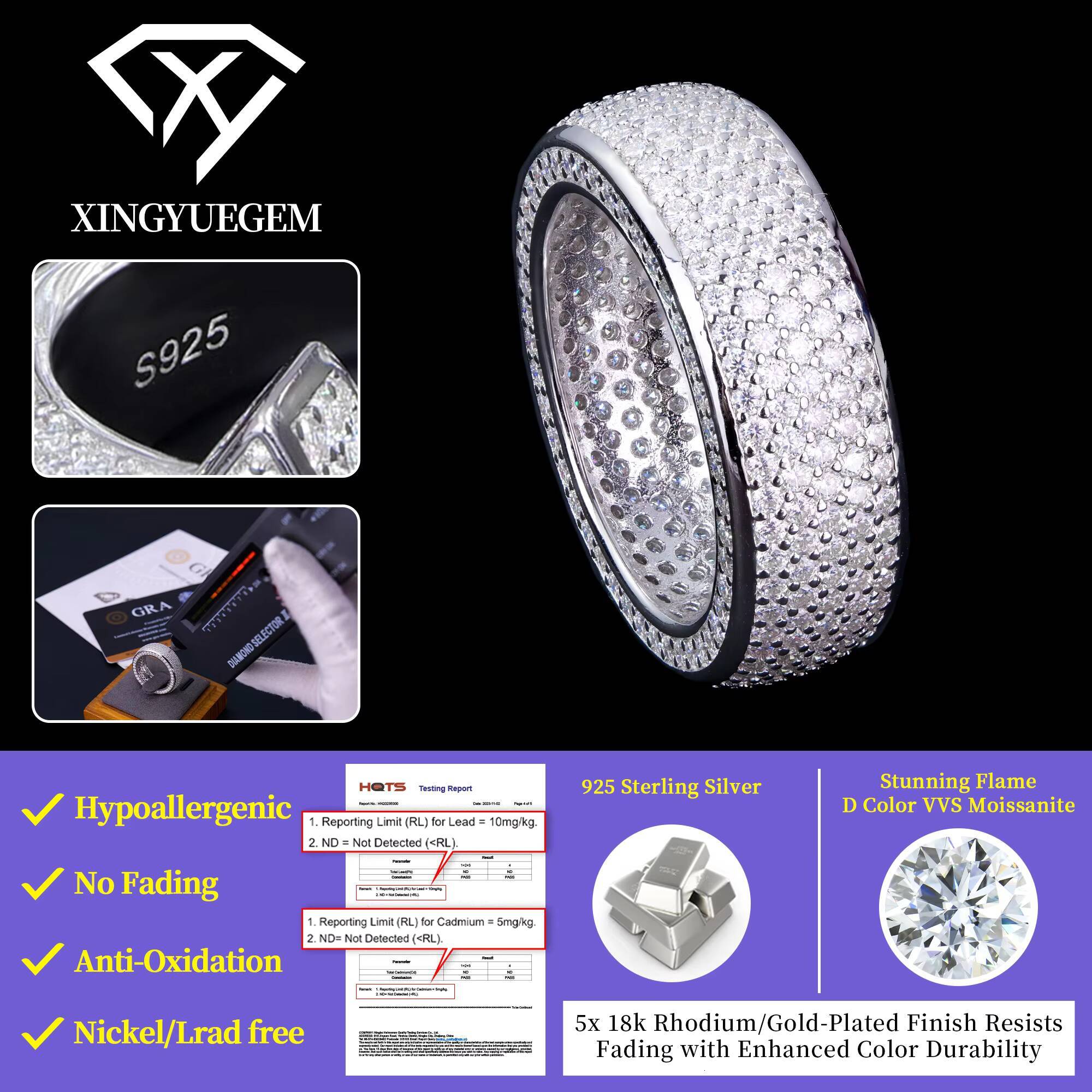 Wholesale Bulk Mixed Lots Men Jewelry 925 Sterling Silver Full Iced Out Diamond Mossanite Moissanite Eternity Band Hip Hop Ring