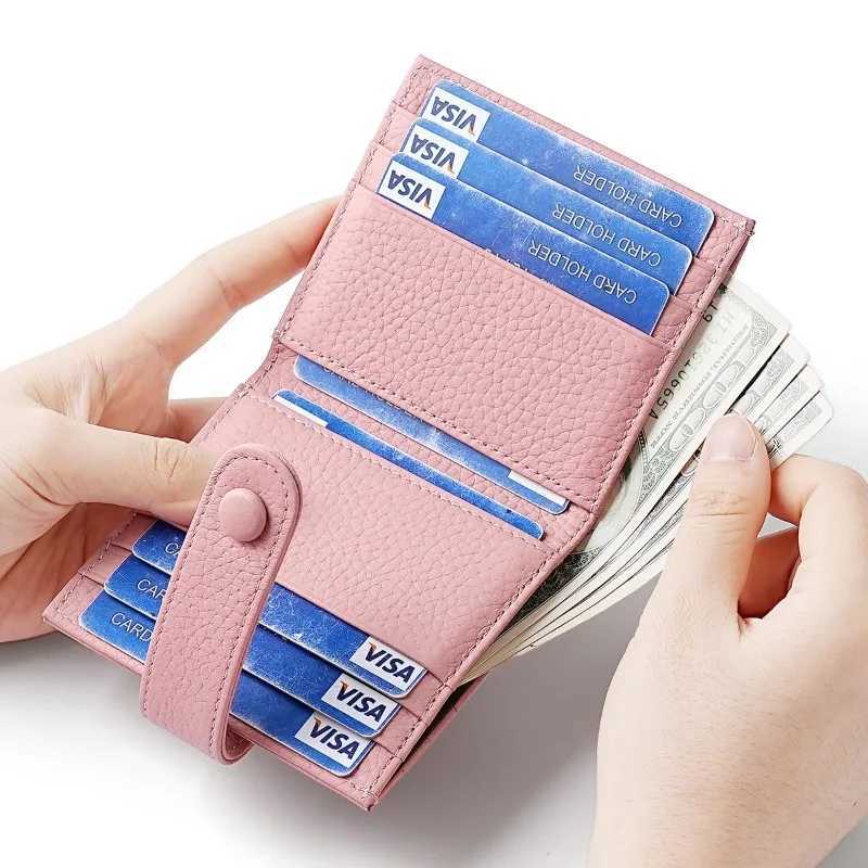 Simple Cow Leather Wallet Short Ladies Card Holder with Buckle Coin Purse Clutch Multi-Card Slot Card Holder Rfid Small WalletT251119