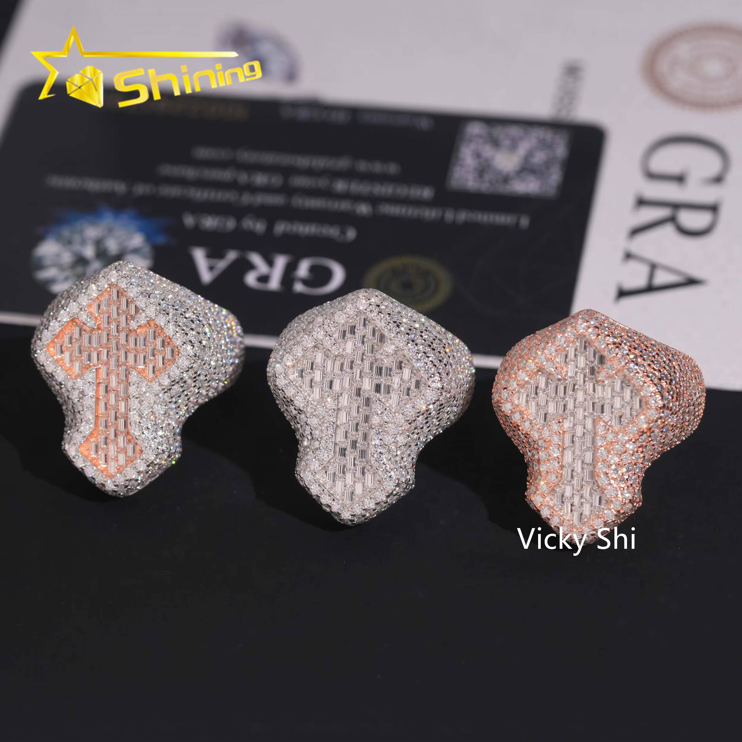 Hot Selling Iced Out Mens Moissanite Ring 925 Sterling Silver Hip Hop Jewelry GRA Certificated D VVS Moissanite Cross Ring