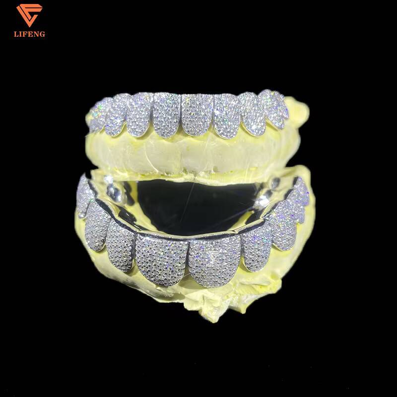Iced Out Hip Hop Grillz Diamond Teeth Rappers 8 Top 8 Bottom Gold Plated 925 Sterling Sliver Custom Vvs Moissanite Grillz