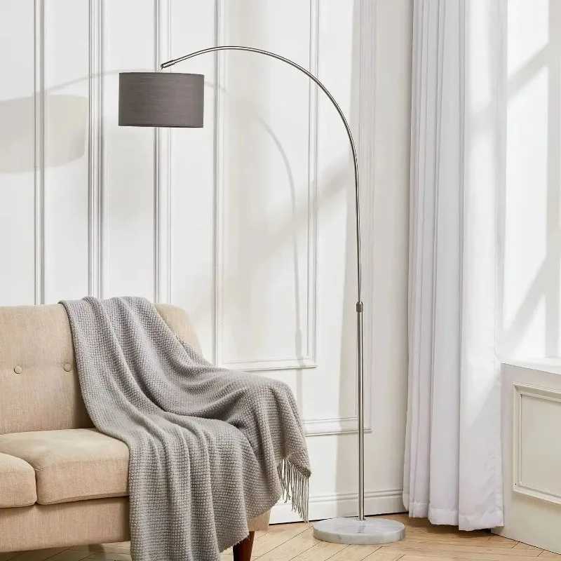 European Marble Base Arched LED Floor Lamps Rotundity Grey Fabric Lampshade Living Room Bedroom Restaurant Study Standing Lights M251119