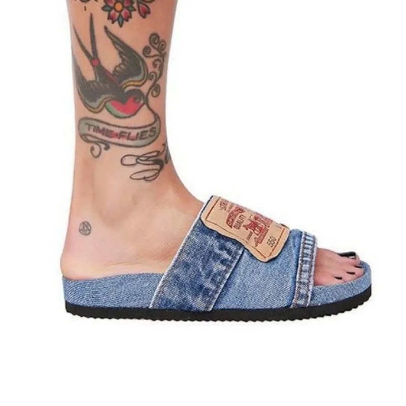 Fashion Denim Slipper Female Shoes Non-slip Comfortable Summer Flat Slippers Woman Slides Outdoor Beach Casual Shoes 250418