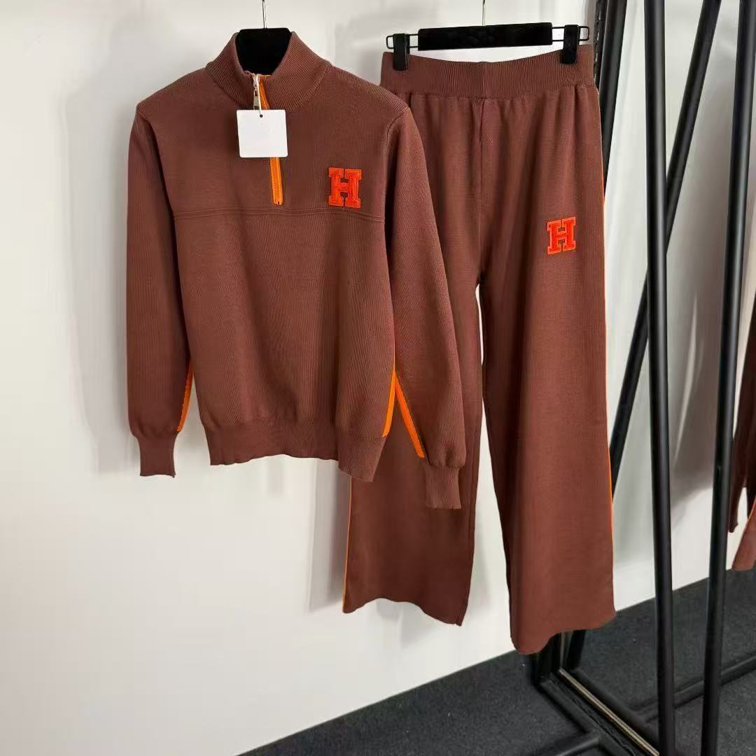 European American Womens Two-Piece Sports Set Zipper Stand-Up Collar Sleeve Coat & Letter Print Knit Long Skirt - Casual Leisurewear S-3XL C260312