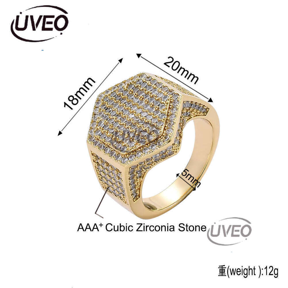 Luxury designer Hexagonal Ice Out VVS Moissanite Ring for Men Hip Hop Ring with free shipping