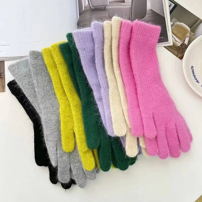 2024 Female Elastic Full Fingers long Rabbit Wool Women Winter Solid Color Mittens Thicken Warm Gloves ddmynov - view 4