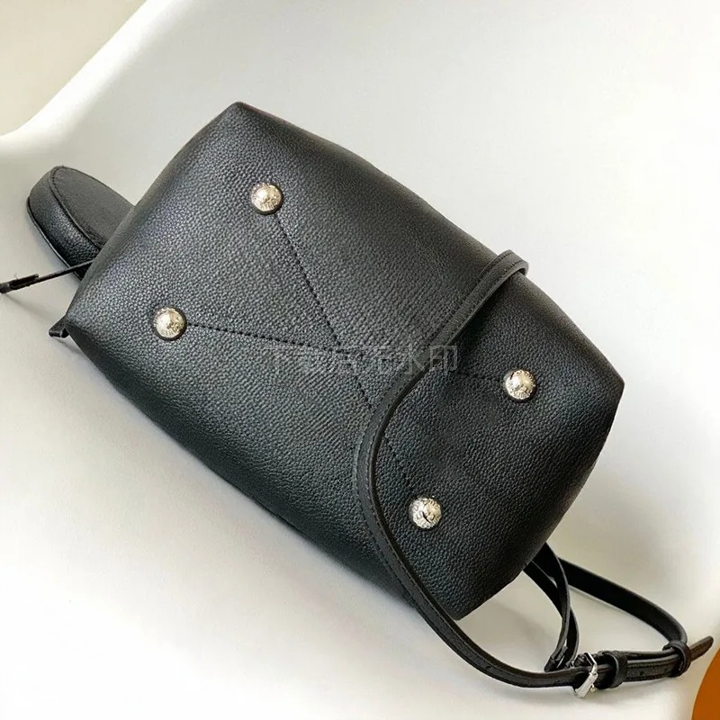 M57070 Bella bucket bag Galet Gray Mahina perforated calf leather trendy Round coin purse drawstring versatility Shoulder Bags