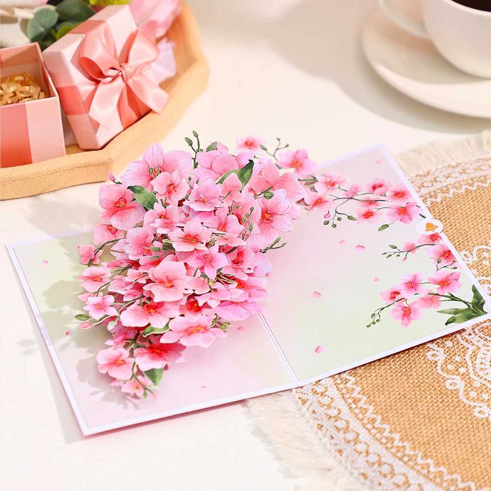 Phalaenopsis Blossom Greeting Cards Creative Pop Up Postcard Pink Flowers Decor Mothers Day Valentines Day Gifts With Envelope G251119
