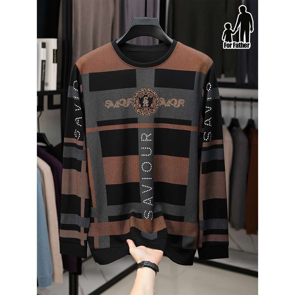 Original Quality Men's O-Neck T-Shirt Exquisite Letter Jacquard Long Sleeve Autumn Versatile Commuting Sports Casual Menswear