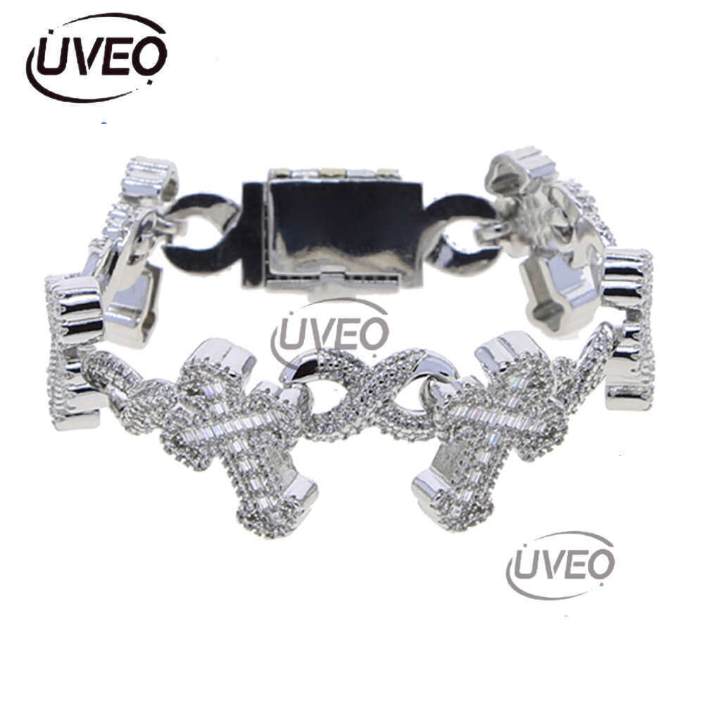 2025 latest model, Ice Out vs Mossany New Hip Hop 8-figure Unlimited Chain Ladder Square Cross Full Diameter bracelet for men and women Free shipping