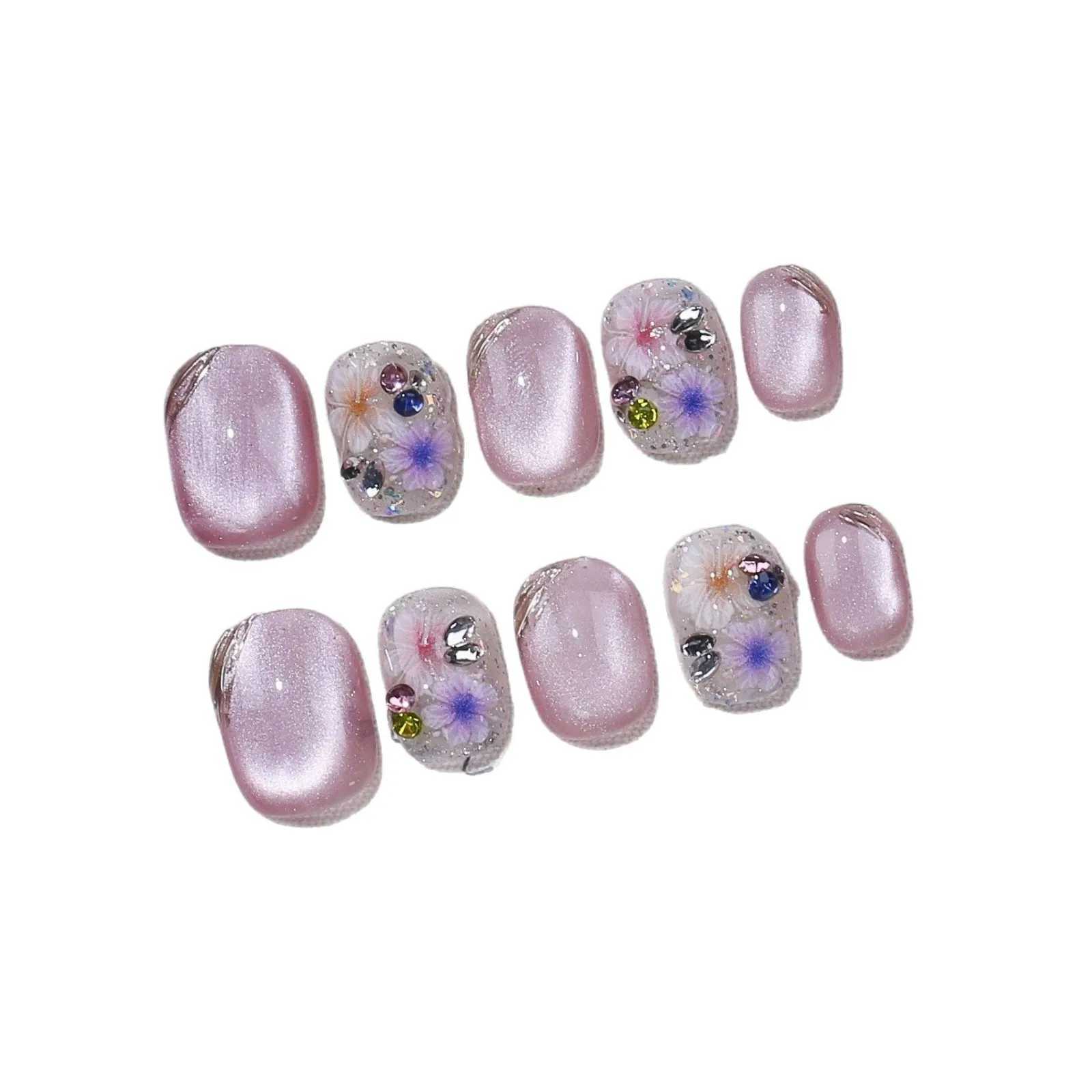 10pcs High-End Handmade Nail Art - Purple Dried Flower Cat Eye Detachable Press-On Nails for Women and Girls Daily Party WearT251118T251119