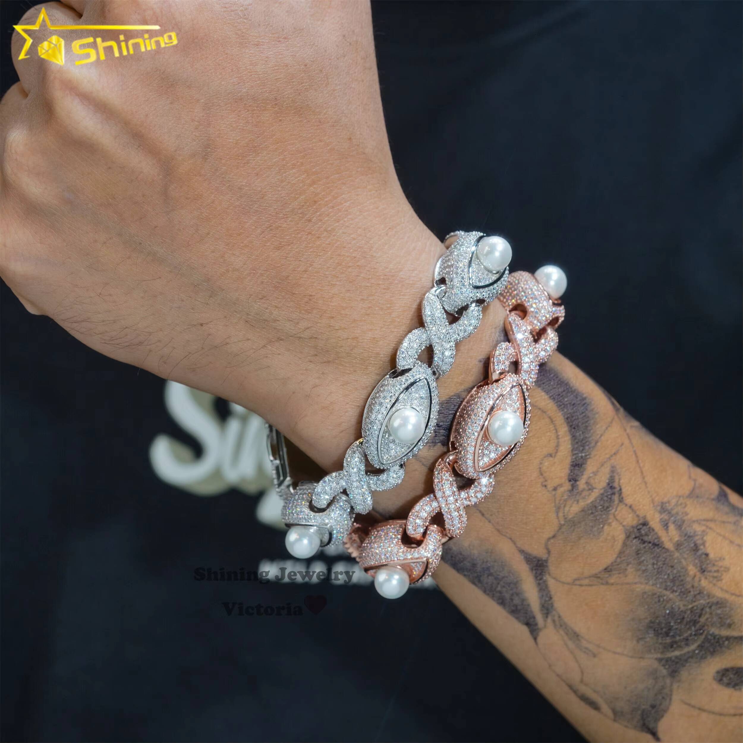 Personalized Hip Hop Jewelry Iced Out Pass Diamond Tester Men Cuban Bracelet 925 Silver Moissanite Evil Eye Cuban Link Bracelet