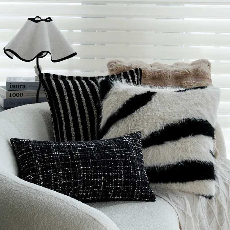 30x50/45x45cm Modern Black White Throw Cover Light Luxury Retro Waist Cushion Cover Living Room Sofa Fluffy caseM251119